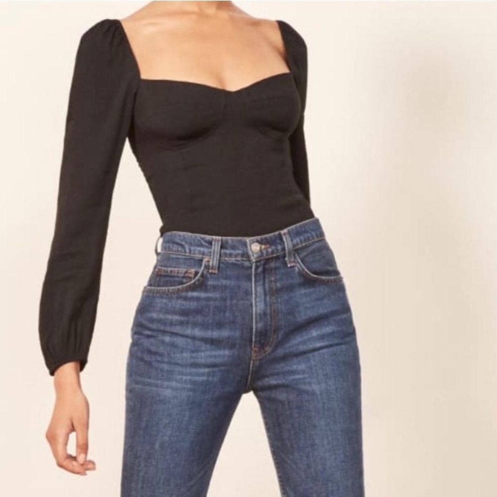 Reformation Reign Top - Black Long Sleeve Size 4